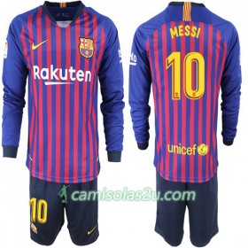 Camisolas de Futebol FC Barcelona Messi 10 Criança Equipamento Principal 2018/19 Manga Comprida